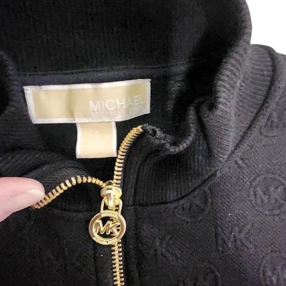 Michael Kors Mens Black MK Logo Monogram Quarter Zip Pullover Sweatshirt Size‎ S